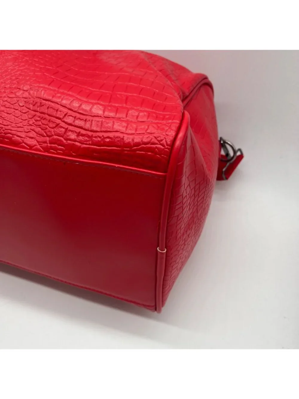 Privata Red Croc-Embossed Faux Leather Duffel Bag